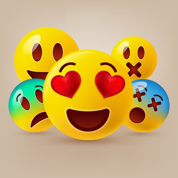 Conjunto De Emoticones Lindos Vector Premium