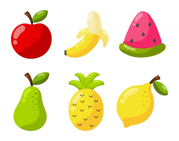 Conjunto De Estilo De Dibujos Animados De Frutas Tropicales Aislado En Blanco Vector Premium