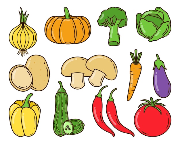 Conjunto De Estilo Doodle De Dibujos Animados Vegetales Dibujados A Mano Vector Premium 2246