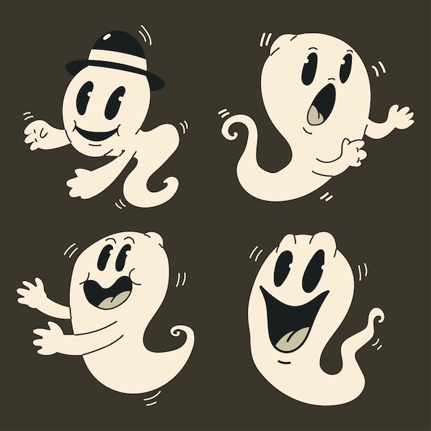 Conjunto De Fantasmas De Dibujos Animados Lindo Monstruo De Personaje Vintage Divertido De