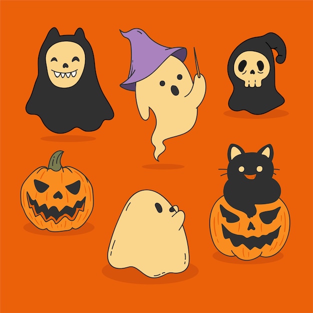 Conjunto De Fantasmas De Halloween De Dise O Dibujado A Mano Vector