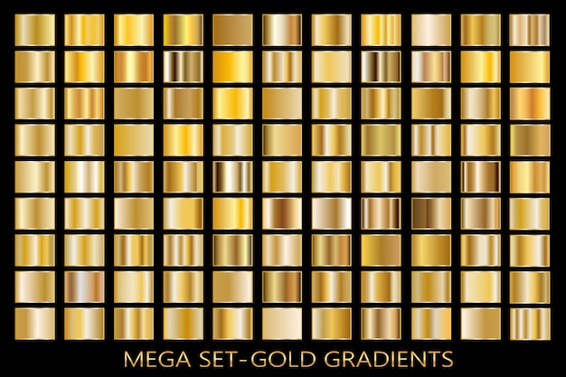 Conjunto de fondo de textura de hoja de oro. vector plantilla de gradiente de oro, cobre, latón y metal. Vector Premium