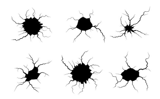 Conjunto De Grietas En El Suelo Terremoto Y Grietas En El Suelo Efecto De Agujero Craquelado Y Textura De La Pared Danada Vector Premium