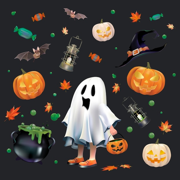 Conjunto de halloween vector gratuito