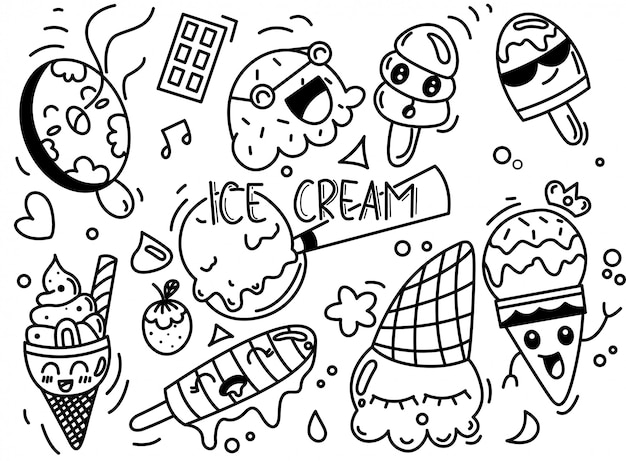 Conjunto De Helado Blanco Y Negro Doodle Ilustración Vector Premium 4192