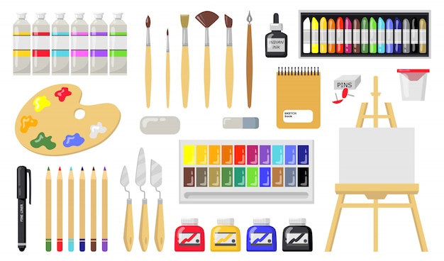 Conjunto de herramientas de dibujo y pintura vector gratuito