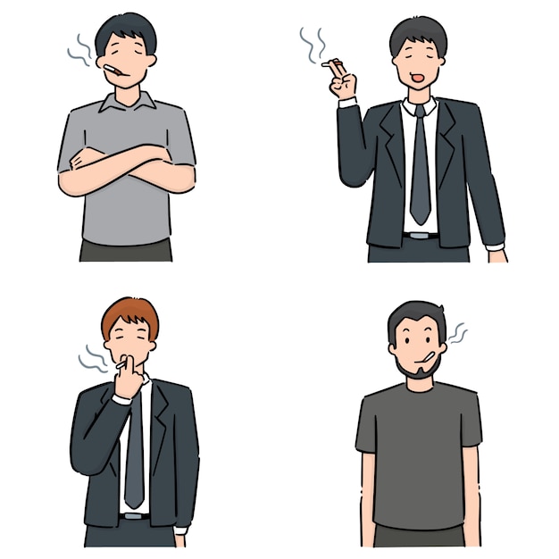 Conjunto de hombres fumando cigarrillos Vector Premium