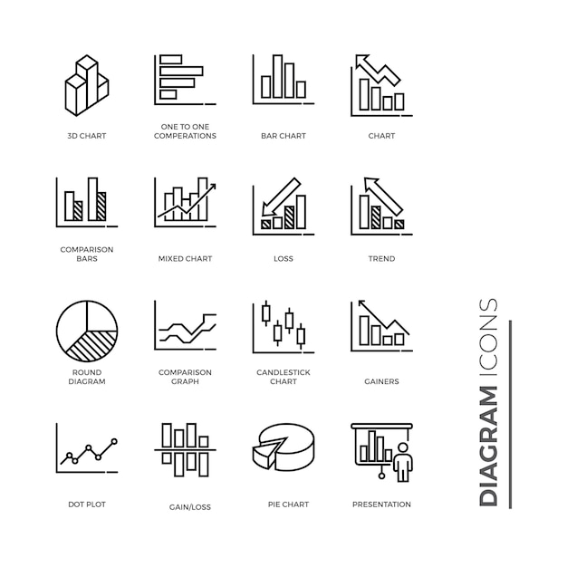 Conjunto De Icono De Grafico Y Diagrama Icono De Esquema