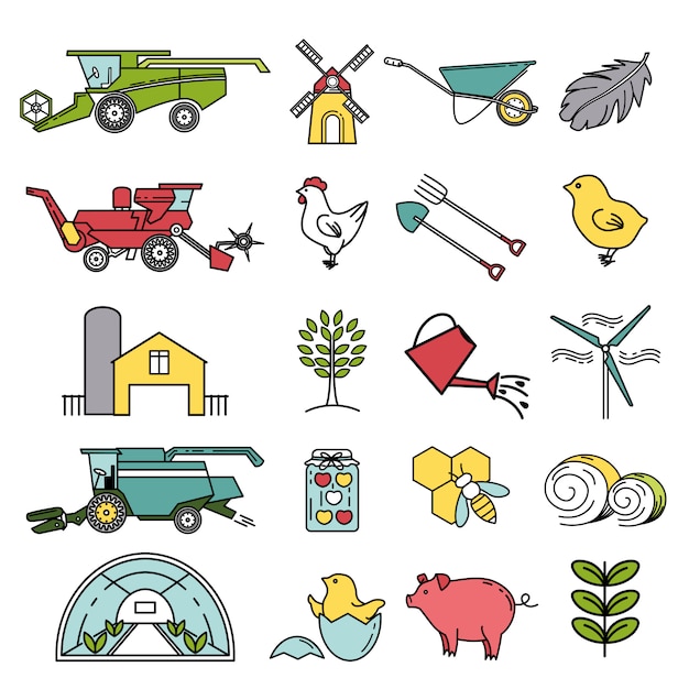 Conjunto De Iconos De La Agricultura En Estilo Lineal Vector Premium 8989