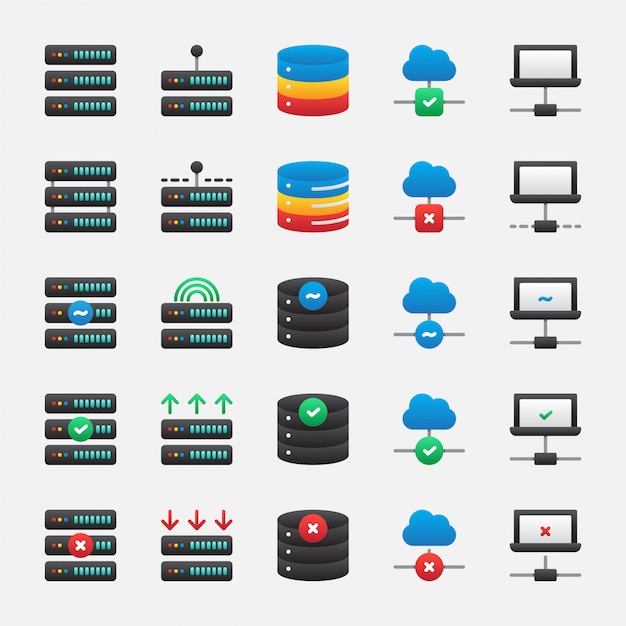 Conjunto De Iconos De Almacenamiento Del Servidor De Datos Conjunto De