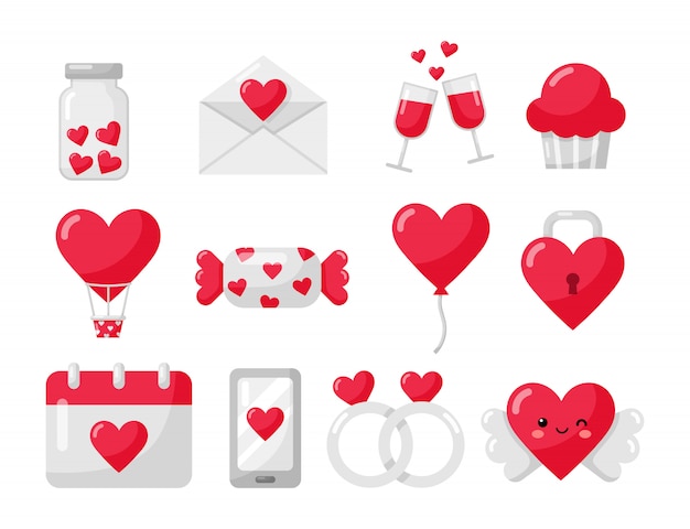 Conjunto De Iconos De Amor Y San Valentín Aislado En Blanco Vector Premium 6472