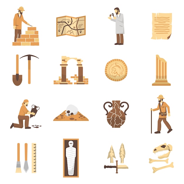 Conjunto De Iconos De Arqueologia Vector Gratis