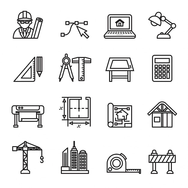 Conjunto De Iconos De Arquitectura Y Construcción Vector Premium 2518