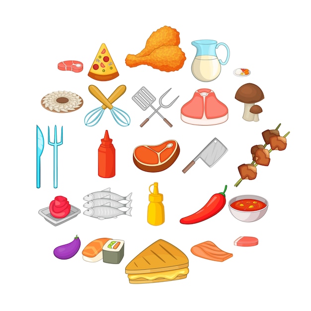 Conjunto de iconos de barbacoa. conjunto de dibujos animados de 25 iconos de barbacoa para web aislado en blanco Vector Premium