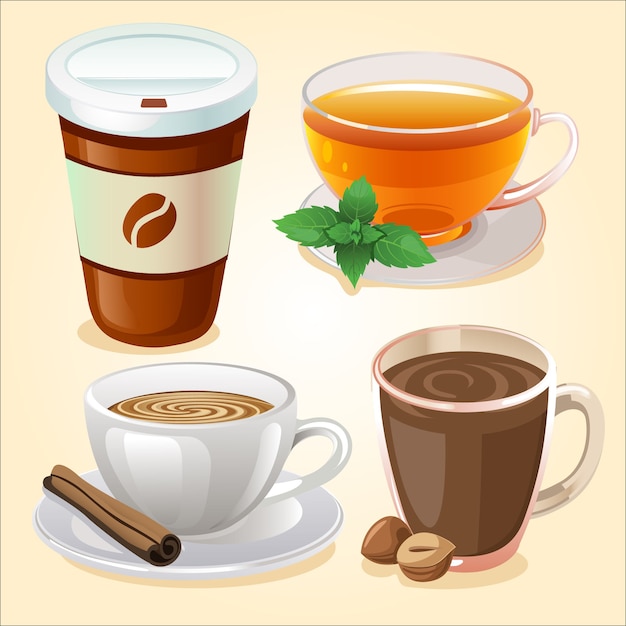 Conjunto De Iconos De Bebidas Calientes Vector Premium 