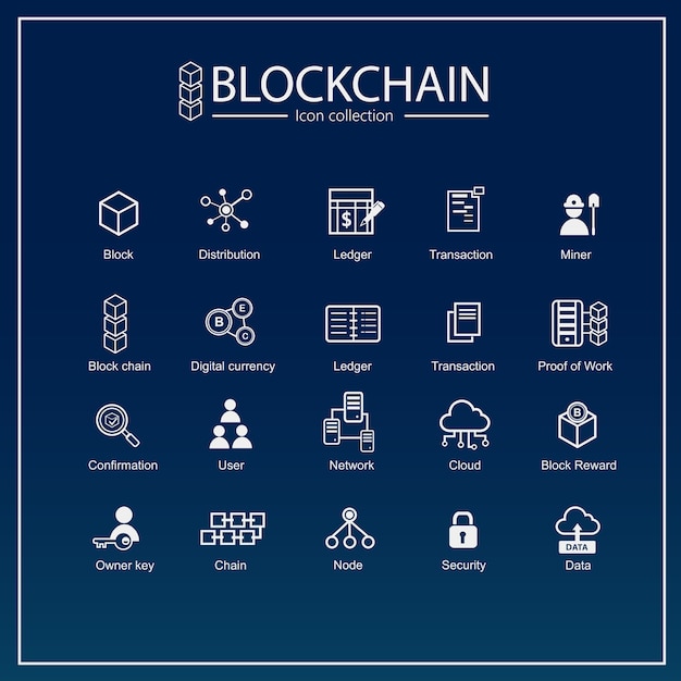 Conjunto de iconos de blockchain Vector Premium