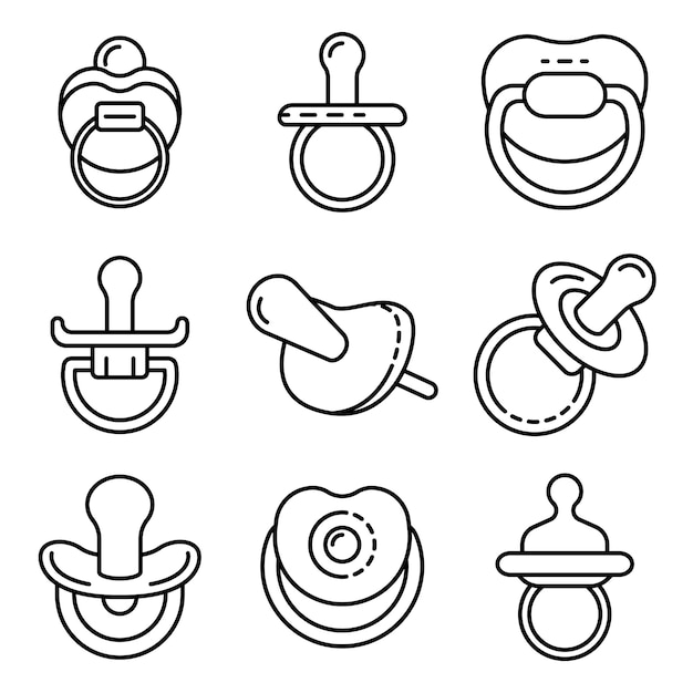 Conjunto de iconos de chupete. esquema conjunto de iconos de vector de chupete Vector Premium