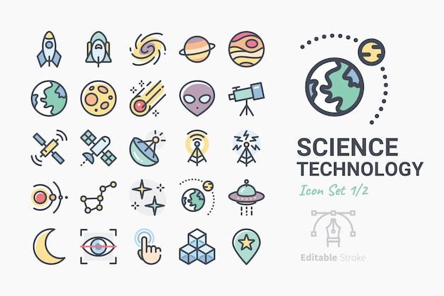 Conjunto De Iconos De Ciencia Y Tecnolog A Vector Premium