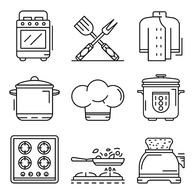 Conjunto De Iconos De Cocina Conjunto De Esquema De Iconos De Vector