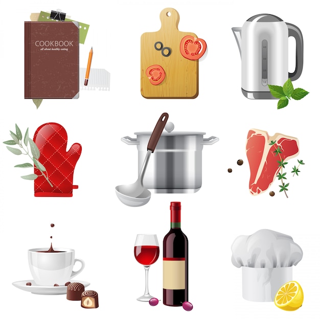 Conjunto De Iconos De Cocina Vector Premium