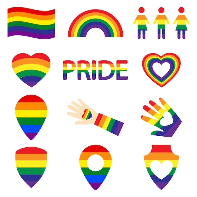 Conjunto De Iconos De Colores Lgbt Gay Lesbiana Arco Iris Corazón Ubicación Del Mapa Amor 7942
