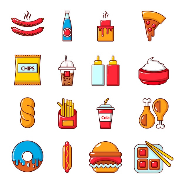 Conjunto De Iconos De Comida Rápida Vector Premium