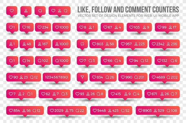 Conjunto de iconos de contador de instagram Vector Premium