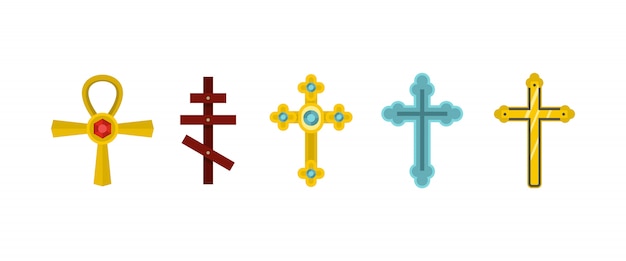 Conjunto de iconos de la cruz conjunto plano de colección de iconos de vector cruz aislado Vector Premium