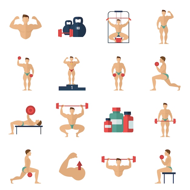 Conjunto de iconos de culturismo vector gratuito
