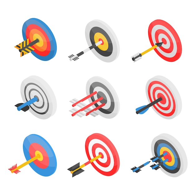 Conjunto de iconos de destino. conjunto isométrico de iconos de vector objetivo para diseño web aislado sobre fondo blanco Vector Premium