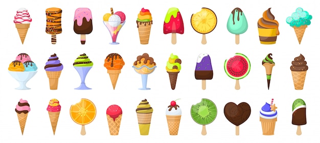 Conjunto De Iconos De Dibujos Animados De Helados Vector Premium