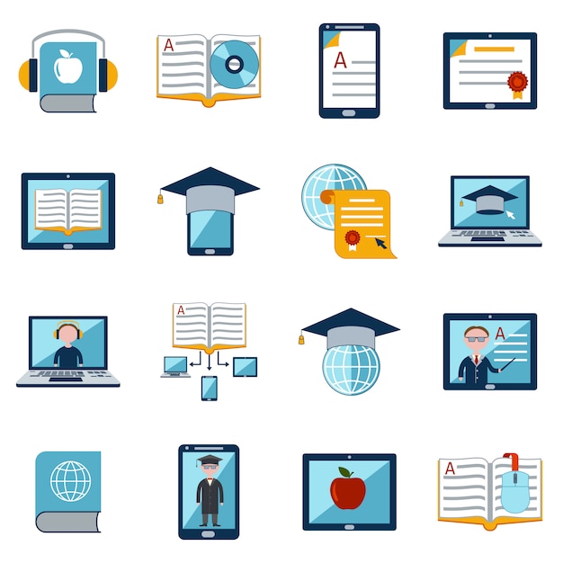 Conjunto de iconos de e-learning vector gratuito