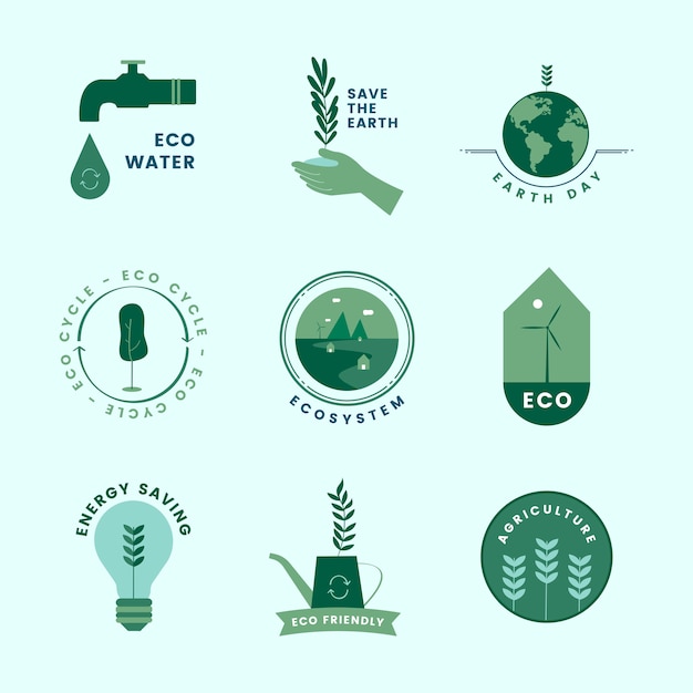 Conjunto de iconos ecológicos y ecológicos. vector gratuito