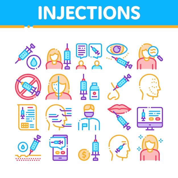 Conjunto de iconos de elementos de colección de inyecciones Vector Premium