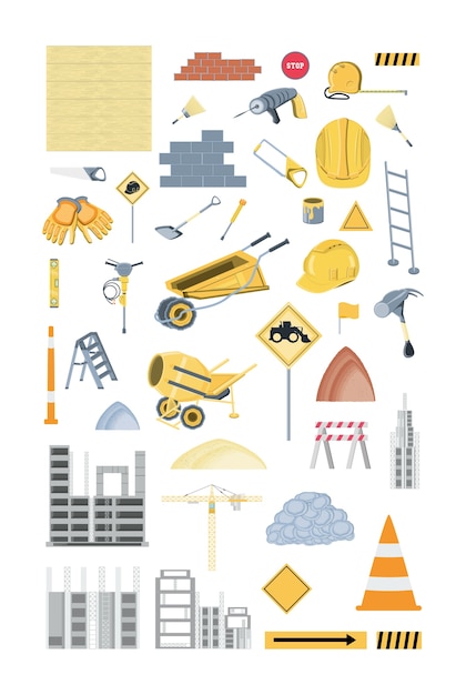 Conjunto De Iconos De Elementos De Construcci N Vector Premium