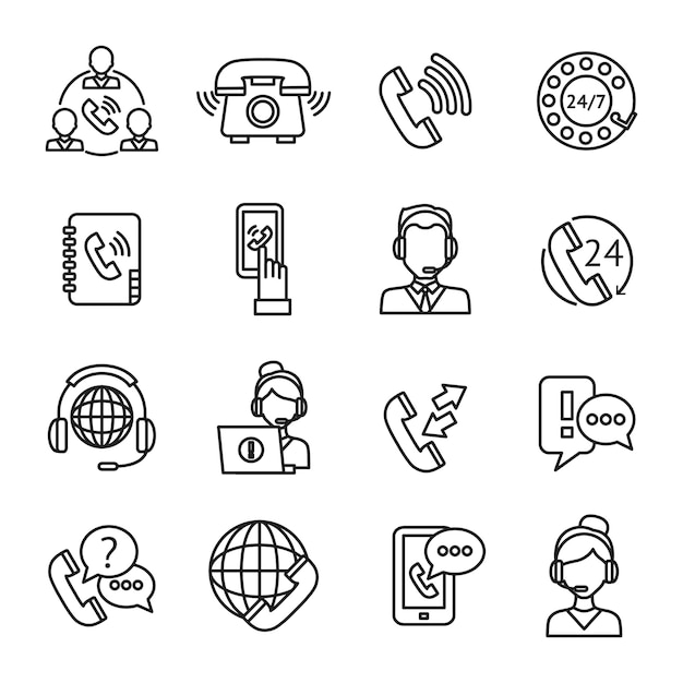 Conjunto de iconos de esquema de call center vector gratuito