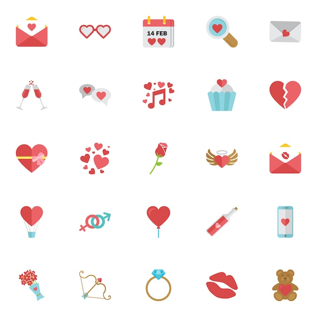 Conjunto de iconos de feliz día de san valentín aislado. Vector Premium