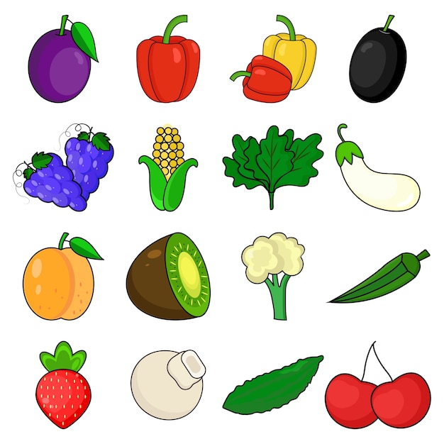 Conjunto De Iconos De Frutas Y Verduras Vector Premium