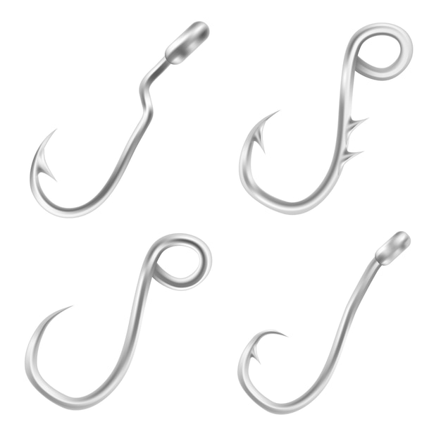 Conjunto de iconos de gancho de pesca. conjunto realista de iconos de vector de gancho de pesca para diseño web aislado sobre fondo blanco Vector Premium