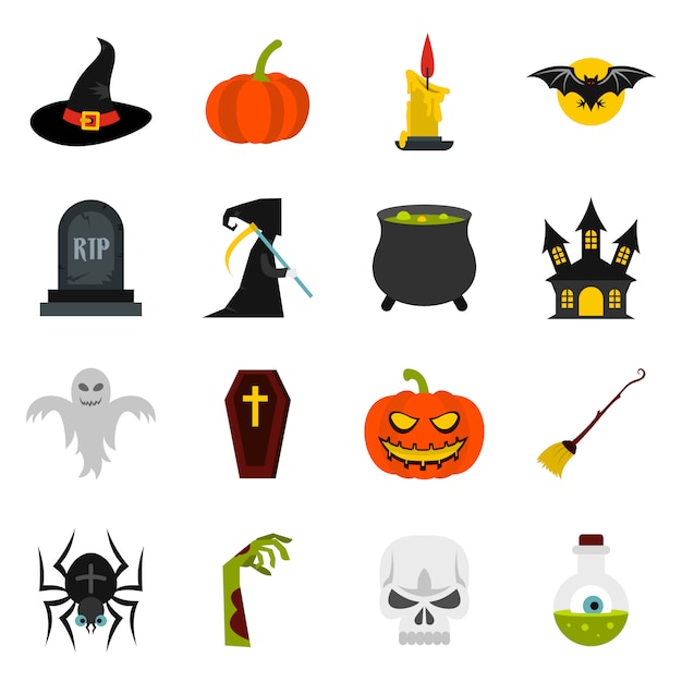 Conjunto de iconos de halloween Vector Premium