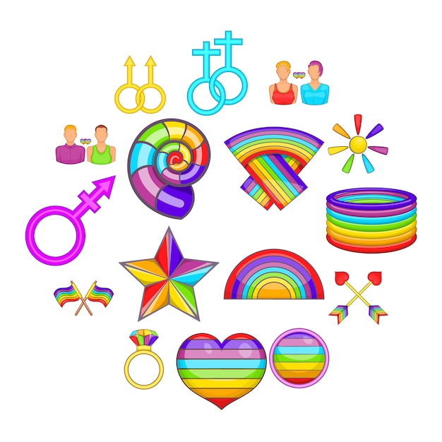 Conjunto De Iconos Homosexuales Estilo De Dibujos Animados Vector