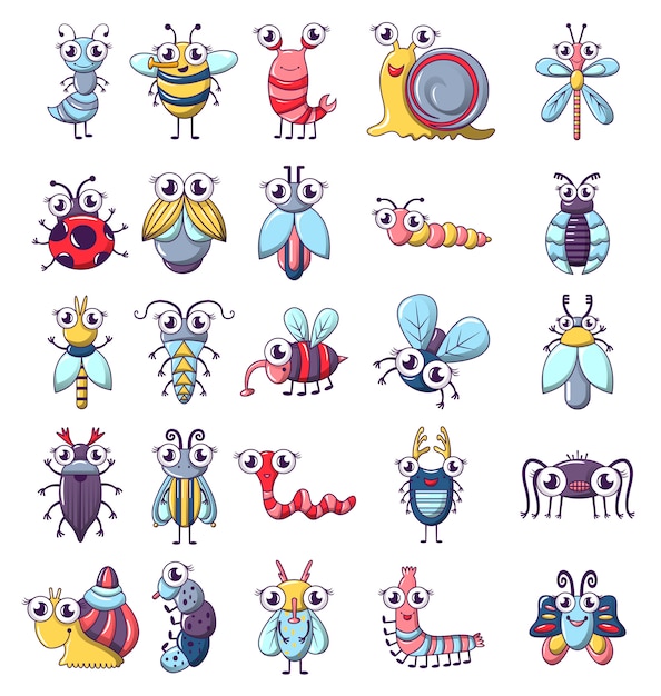 Conjunto De Iconos De Insectos Graciosos Insectos Vector Premium