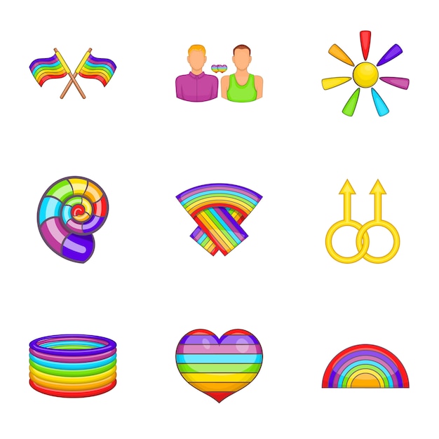 Conjunto De Iconos Lgbt Estilo De Dibujos Animados Vector Premium