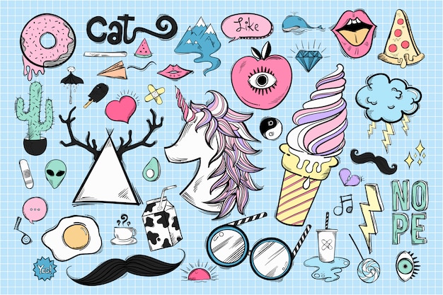 Conjunto de iconos lindos y frescos vector gratuito