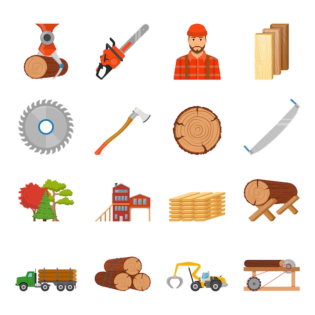 Conjunto de iconos de madera aserrada vector gratuito
