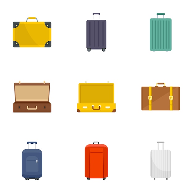 Conjunto de iconos de maleta. conjunto plano de iconos de vector de maleta 9 Vector Premium
