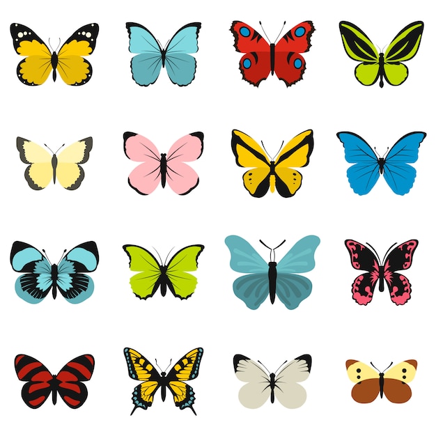 Conjunto De Iconos De Mariposa Vector Premium