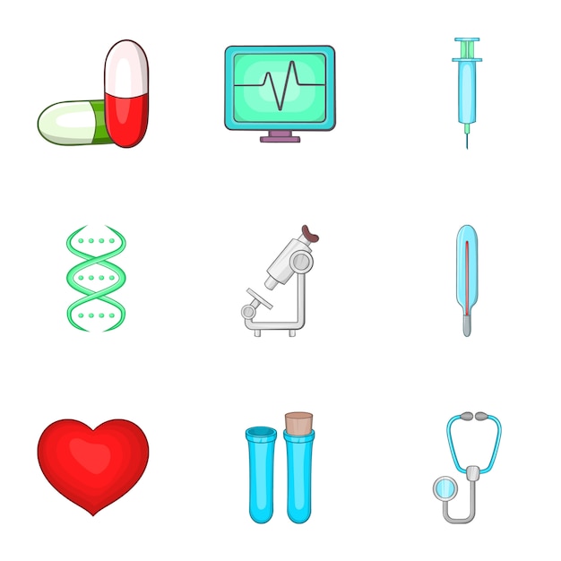 Conjunto De Iconos De Medicina Estilo De Dibujos Animados Vector Premium 7749