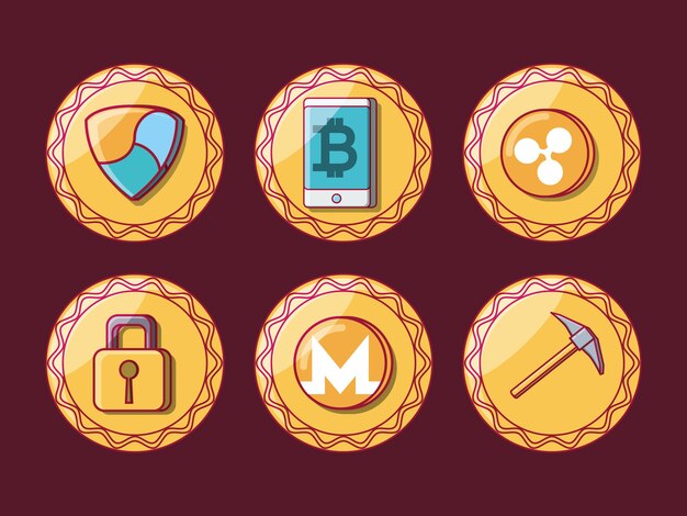 Conjunto De Iconos De Monedas De Criptomonedas Vector Premium