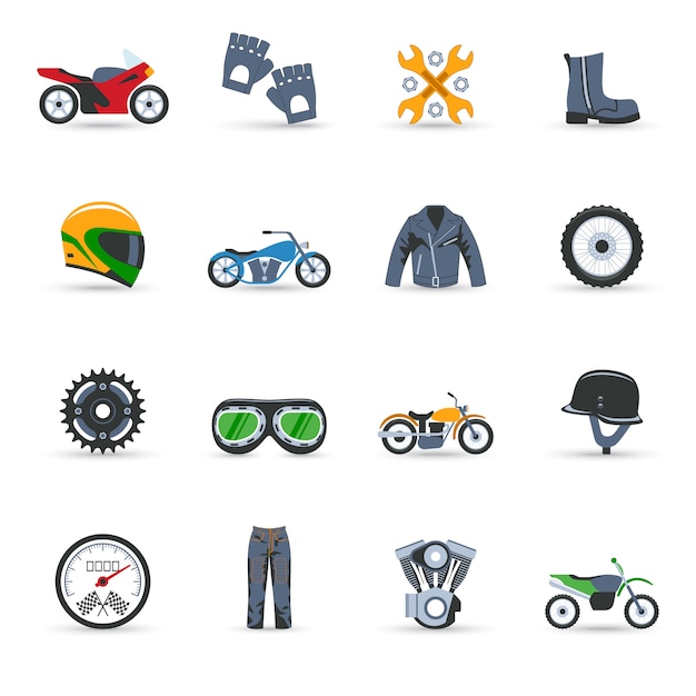 Conjunto De Iconos De Motocicleta Vector Premium